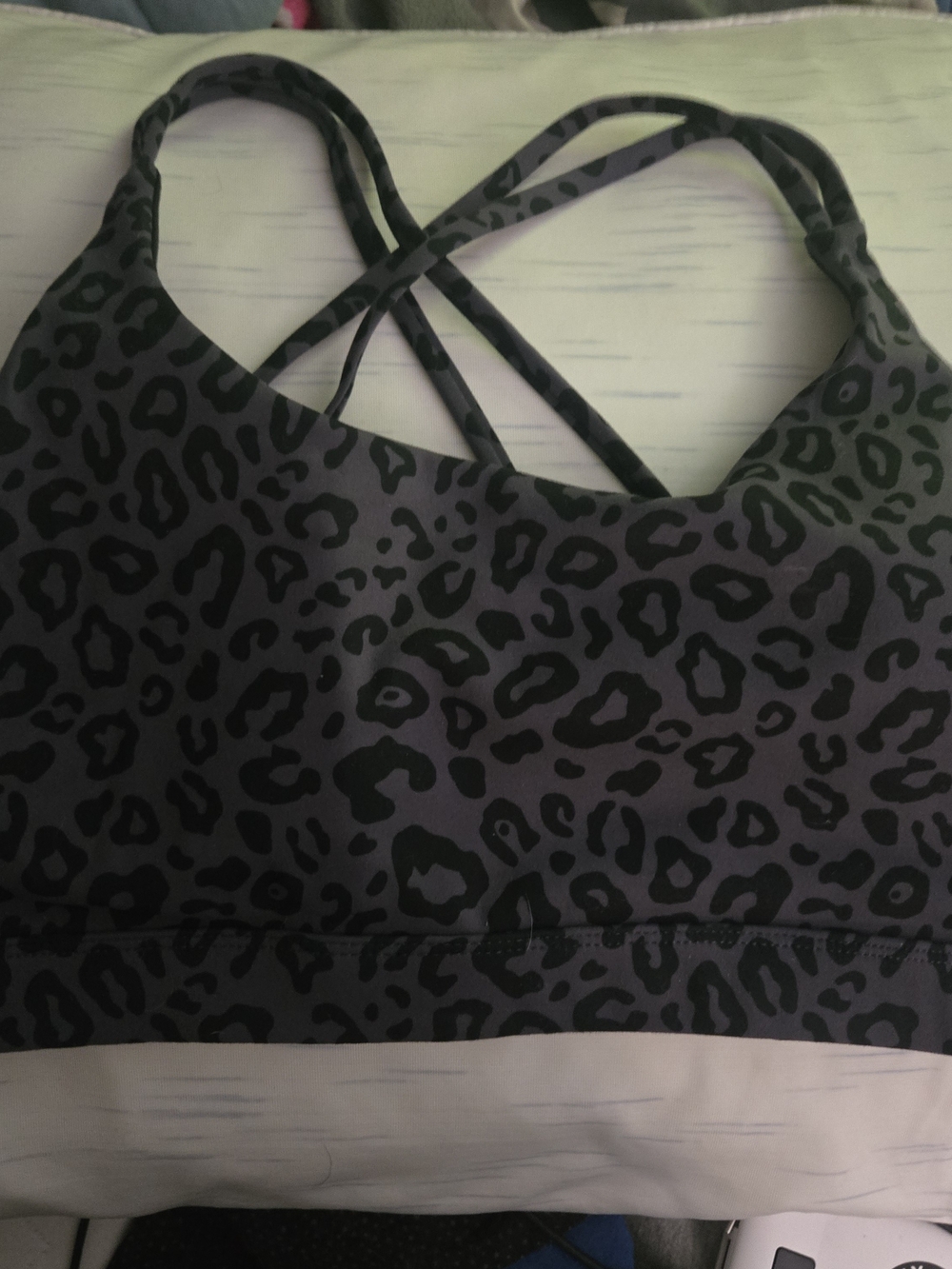 Strappy Leopard Print Sports Bra - Black/Grey Running Girl Large